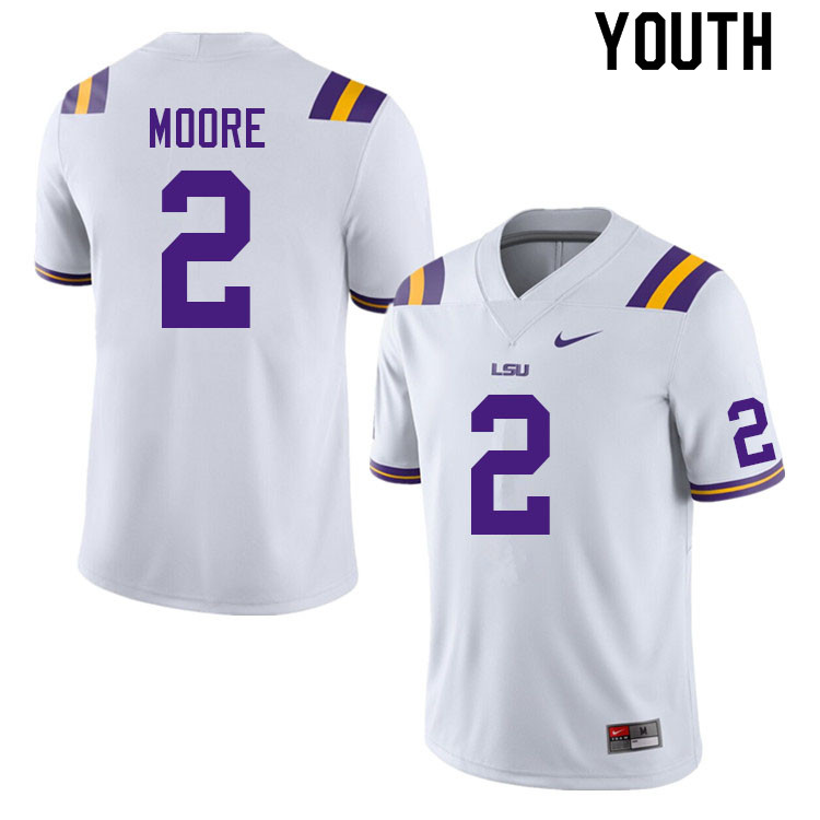 Youth #2 Koy Moore LSU Tigers College Football Jerseys Sale-White